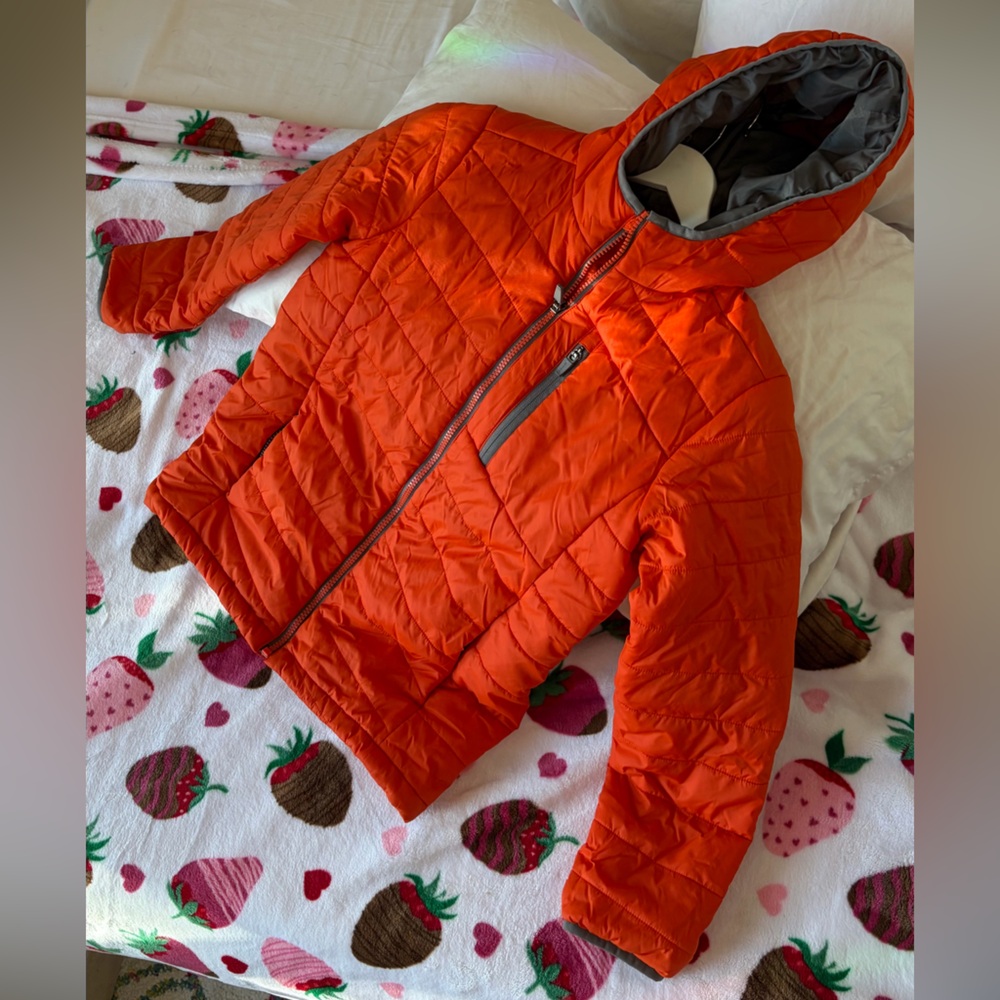 Lands’ End Youth Hooded Packable Puffer Jacket – Orange, Size M (10–12) - Picture 13 of 14